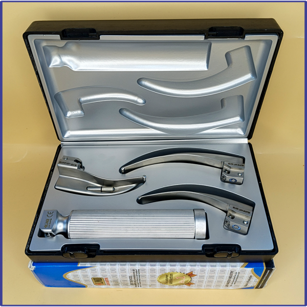 Laryngoscope Conventional Standard Macintosh 3 Blade 1-2-3 Set Adult Handle Premium Quality Plastics Box Blister Packing Sliver Gary Colour into Lapa Boxboard Box Packed