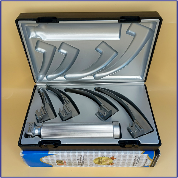 Laryngoscope Conventional Standard Macintosh 4 Blade 0-1-2-3 Set Adult Handle Premium Quality Plastics Box Blister Packing Sliver Gary Colour into Lapa Boxboard Box Packed