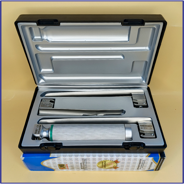 Laryngoscope Miller Fiber Optic 3 Blade 2-3-4  Set Adult Handle Premium Quality Reusable Blades Premium Quality Plastics Box Blister Packing Sliver Gary Colour into Lapa Boxboard Box Packed