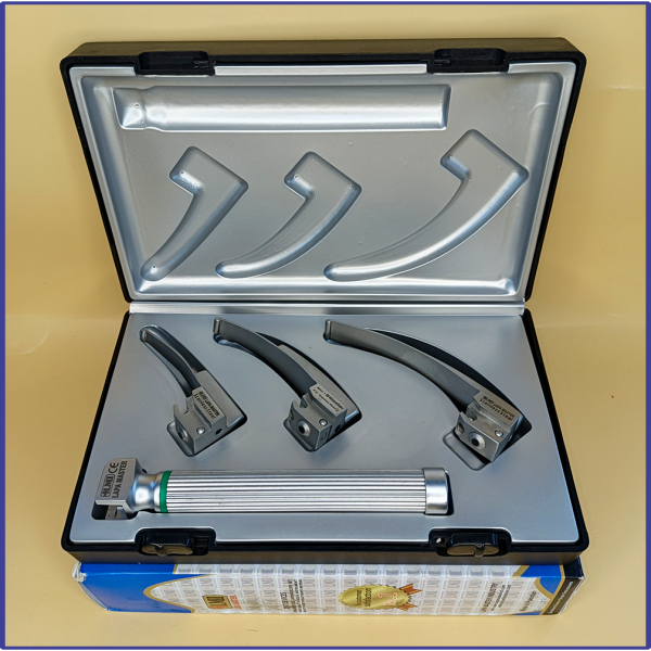 Laryngoscope integral Macintosh Fiber Optic 3 Blade 0-1-2 Set Child Handle Premium Quality Reusable Blades Premium Quality Plastics Box Blister Packing Sliver Gary Colour into Lapa Boxboard Box Packed