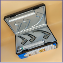 Laryngoscope Standard Macintosh Fiber Optic 3 Blade 0-1-2 Set Child Handle Reusable Blades Stainless Steel Standard Quality Blades Premium Quality Plastics Box Blister Packing Sliver Gary Colour into Lapa Boxboard Box Packed