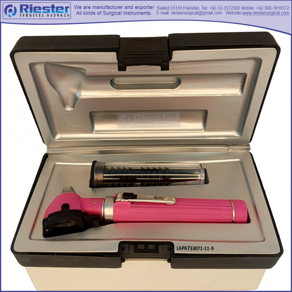 Mini Otoscope Fiber Optic, Pink with Disposable Cannulas in Box Packed