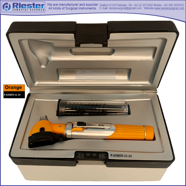 Mini Otoscope Fiber Optic Orange with Disposable Cannulas in Box Packed