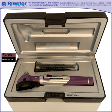 Mini Otoscope Fiber Optic Purple with Disposable Cannulas in Box Packed